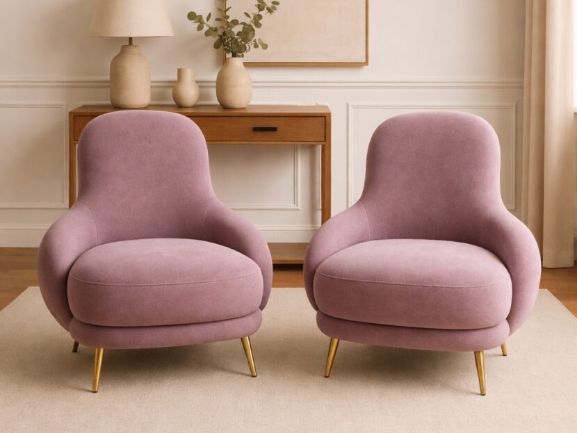 Modern Blush Lounge Chairs Set with Gold Legs