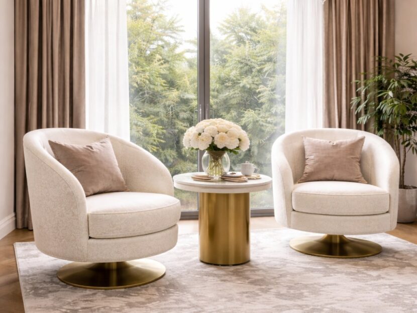 Luxury Swivel Accent Chairs with Gold Base