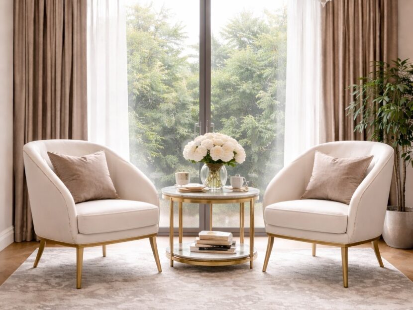 Luxury Upholstered Lounge Chairs with Coffee Table