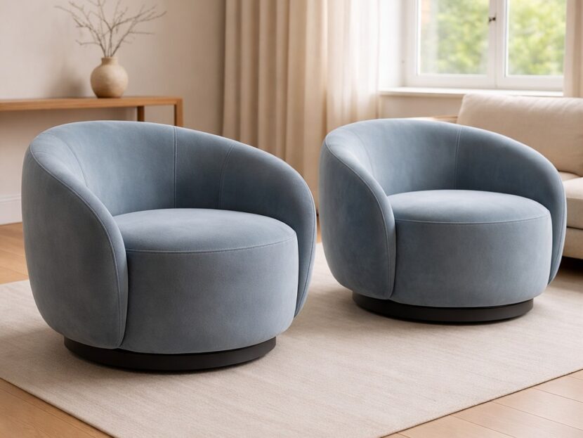 Modern Round Upholstered Lounge Chairs (Set)