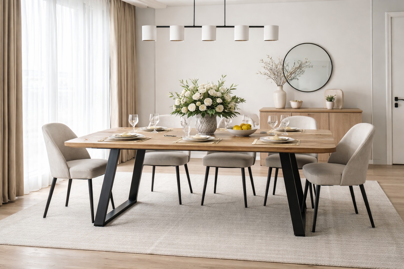 Modern Dining Room with Wooden Table
