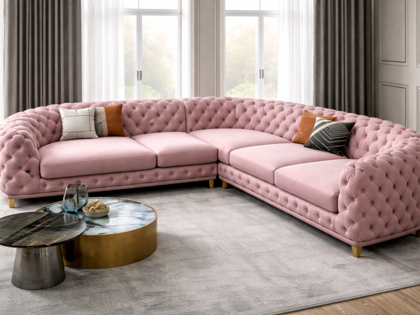 Rosé Royale L-Shape Velvet Sofa